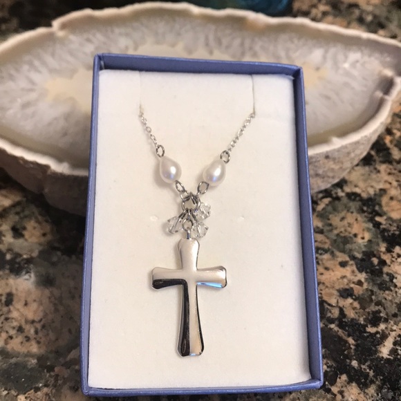 Stuller Jewelry - STERLING SILVER CROSS W/FRESHWATER PEARLS CRYSTAL